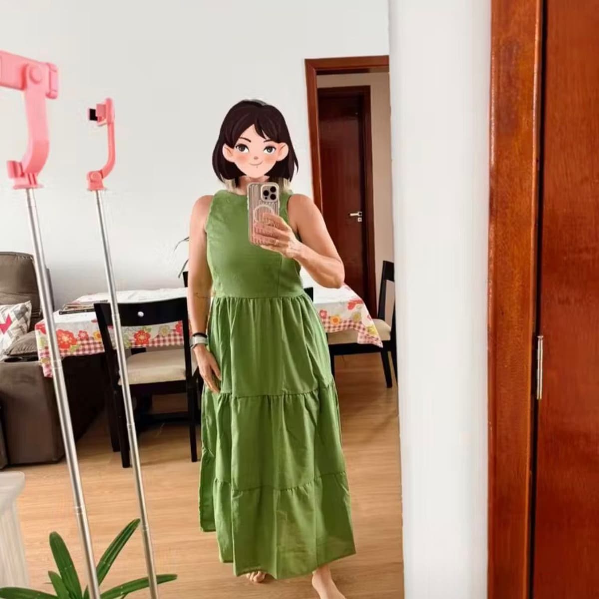 Vestido Feminino Sem Manga Midi Elegante Soltinho Casual Festa Linho Premium