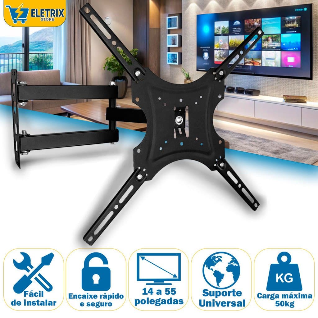 Suporte Para TV Articulado 14 a 55 Polegadas de Parede Lcd Led Tv Smart Universal Televisão