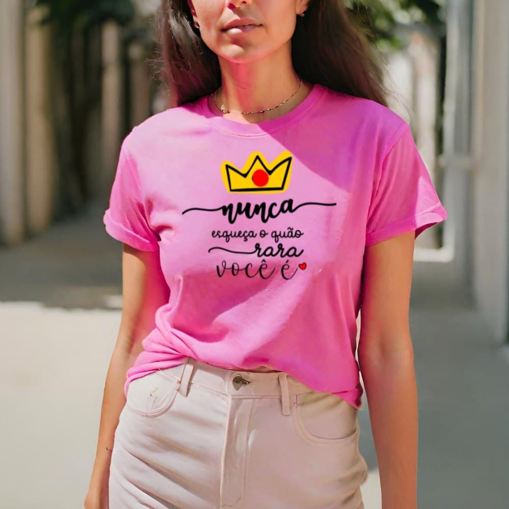 T-shirt Feminina 100% Algodão Estampa Coroa